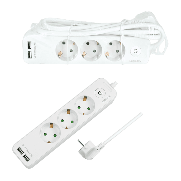 Logilink produžni kabl 3 mesta, 2 USB, prekidač, 1.5m, beli ( 4782 )