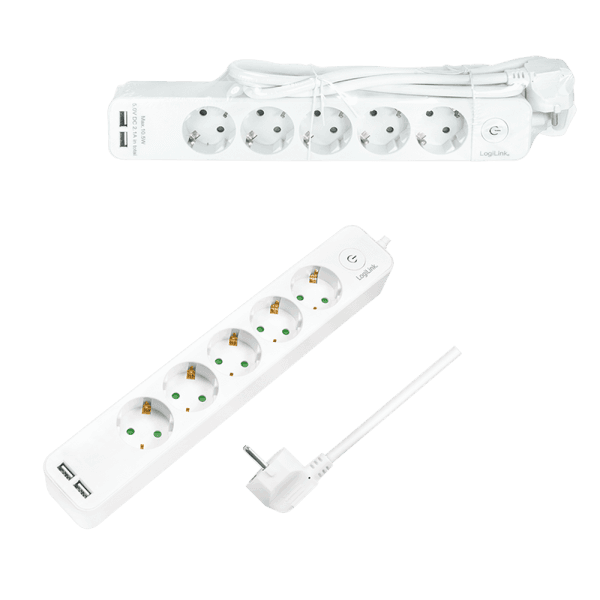 Logilink produžni kabl 5 mesta, 2 USB, prekidač, 1.5m, beli ( 4783 )