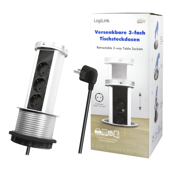 Logilink produžni kabl 3 mesta, pop-up, 100mm, 1.8m, srebrno crni ( 4794 )